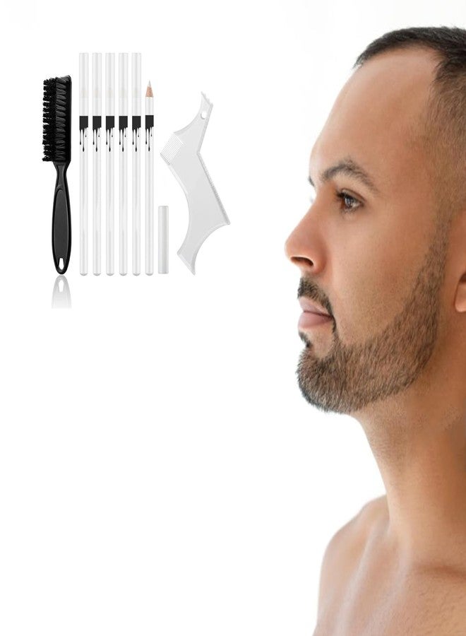 CYRYLC White Barber Pencil Set - Edge Hairline Razor Trace Pencils Beard Guide Beard Hairline and Beard Shaping Pencils,with Sharpener Ruler Brush for Men - Image 5